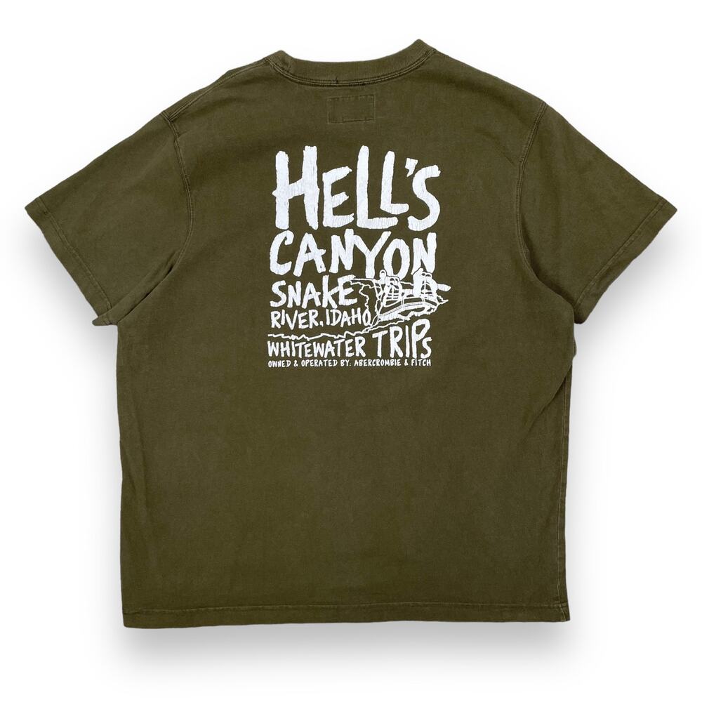 y2k Abercrombie Mens Graphic Muscle T-Shirt Olive Green Hells Canyon Size XL